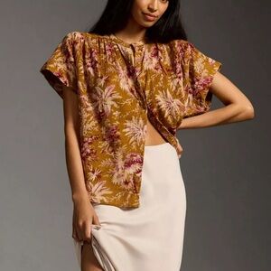 Anthropologie Pilcro Short Sleeve Batwing Buttoned Blouse